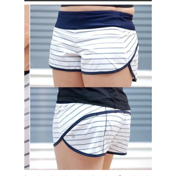 Lululemon Run women Sz 6 Speed ShortQuiet Stripe White Deep Indigo / Gym / Y2K - Picture 1 of 13